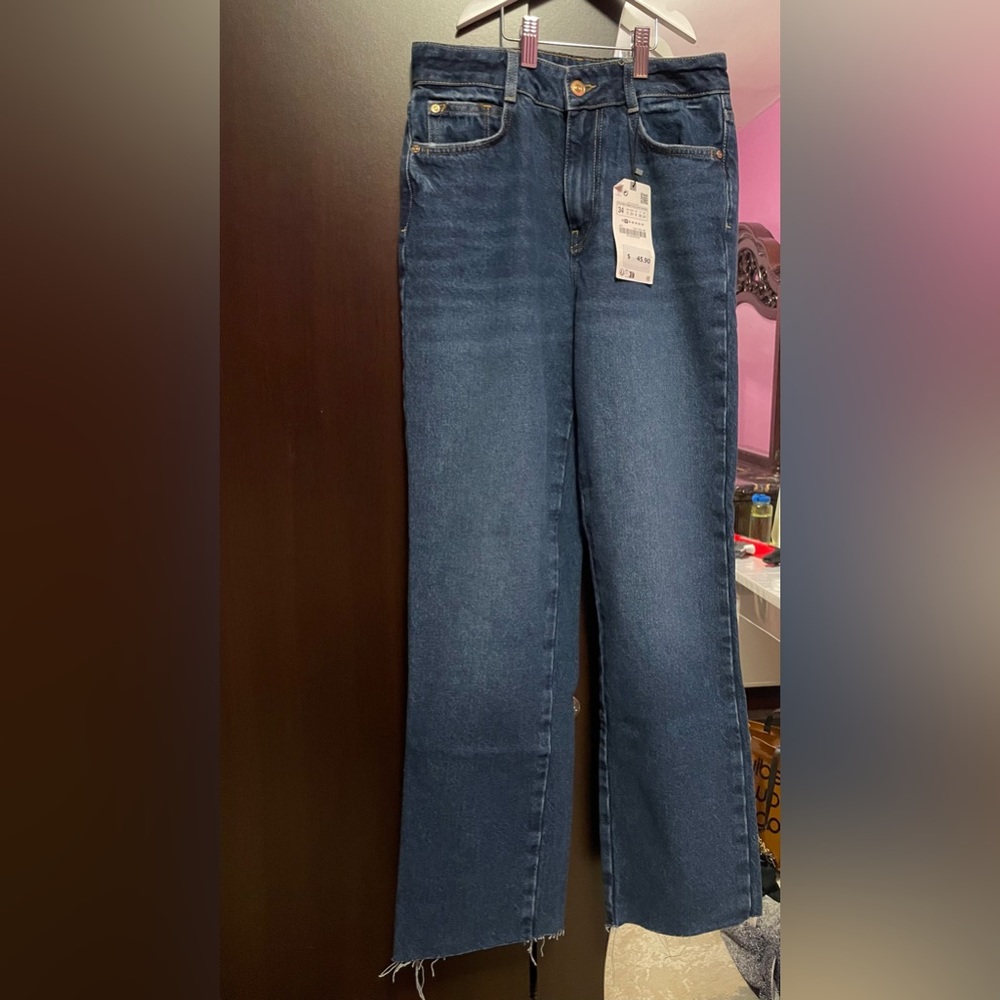 Zara high rise straight jeans